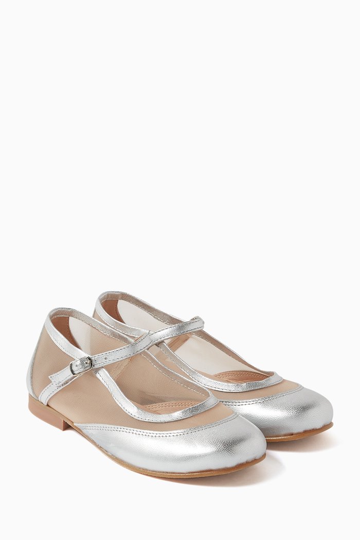 

Lily Ballerinas in Leather & Mesh, Silver