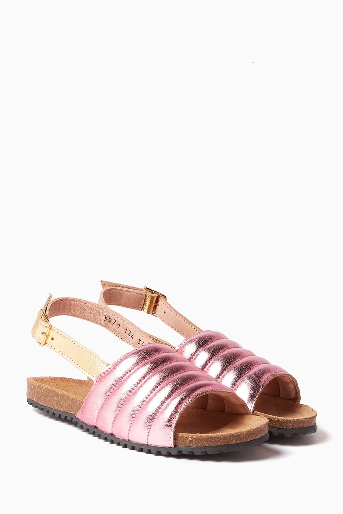 Billie Sandals in Leather & Cork, Pink