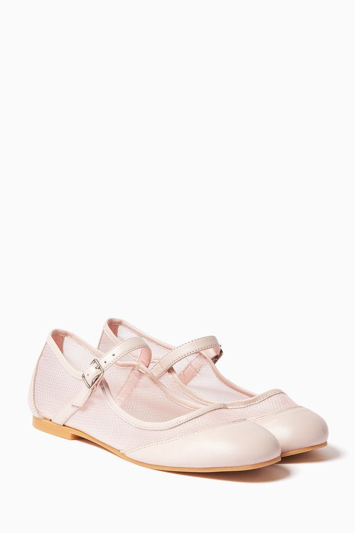 

Lily Ballerinas in Leather & Mesh, Pink