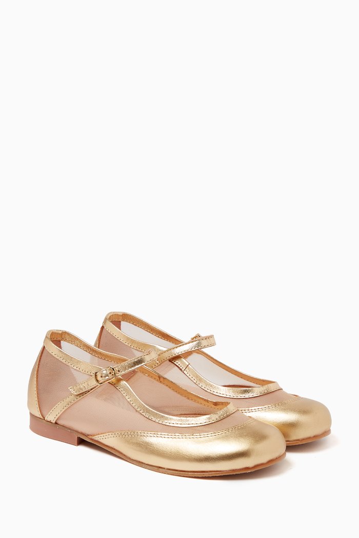 

Lily Ballerinas in Leather & Mesh, Gold