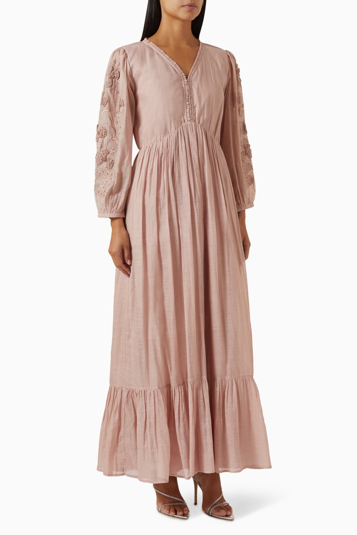 

Floral 3D Appliqué Midi Dress, Pink