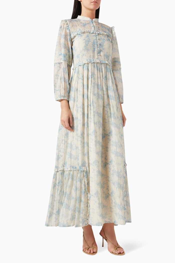 

Anastasia Printed Ruffle Midi Dress, Blue