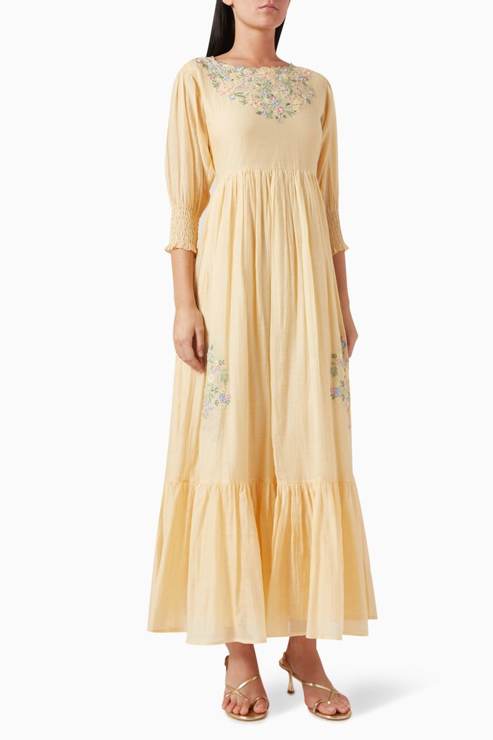 

Clare Embroidered Midi Dress, Yellow