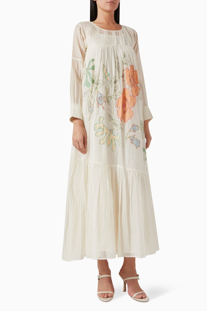 

Henley Embroidered Midi Dress, Neutral