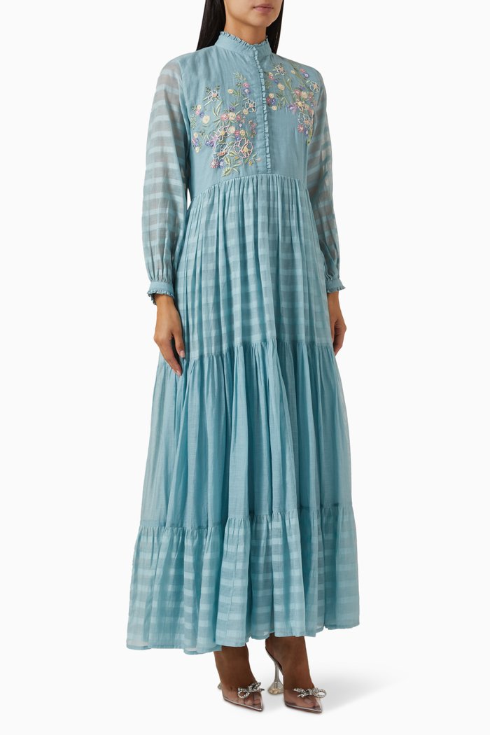 

Floral Corded Embroidery Midi Dress, Blue