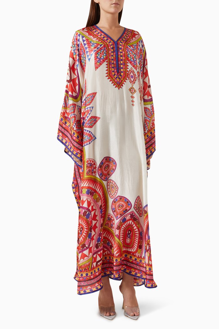 

Ghufrina Candy Kaftan in Silk, Red