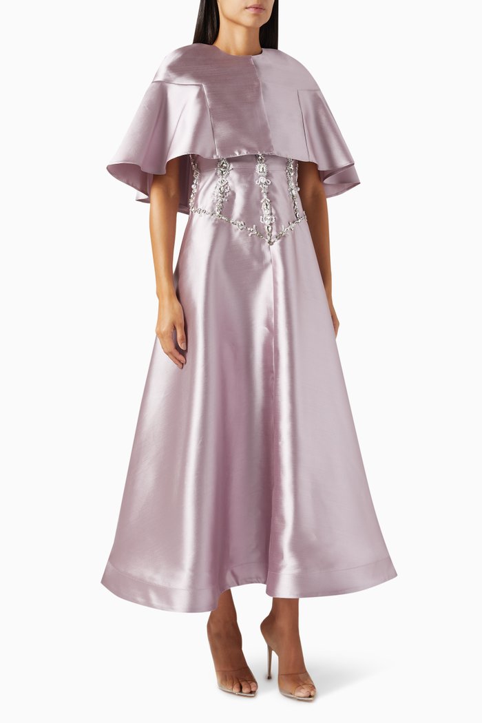 

Crystal-embellished Dress & Cape Set in Metallic Taffeta, Purple