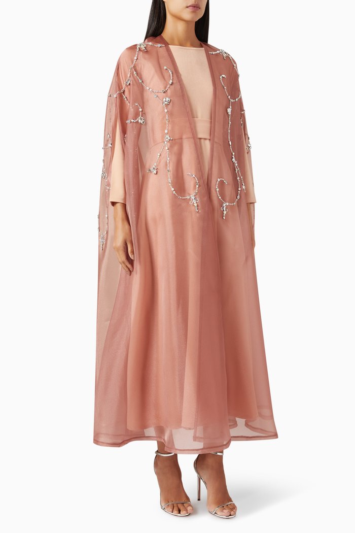 

Crystal-embellished Cape & Dress Set in Crepe & Organza, Pink