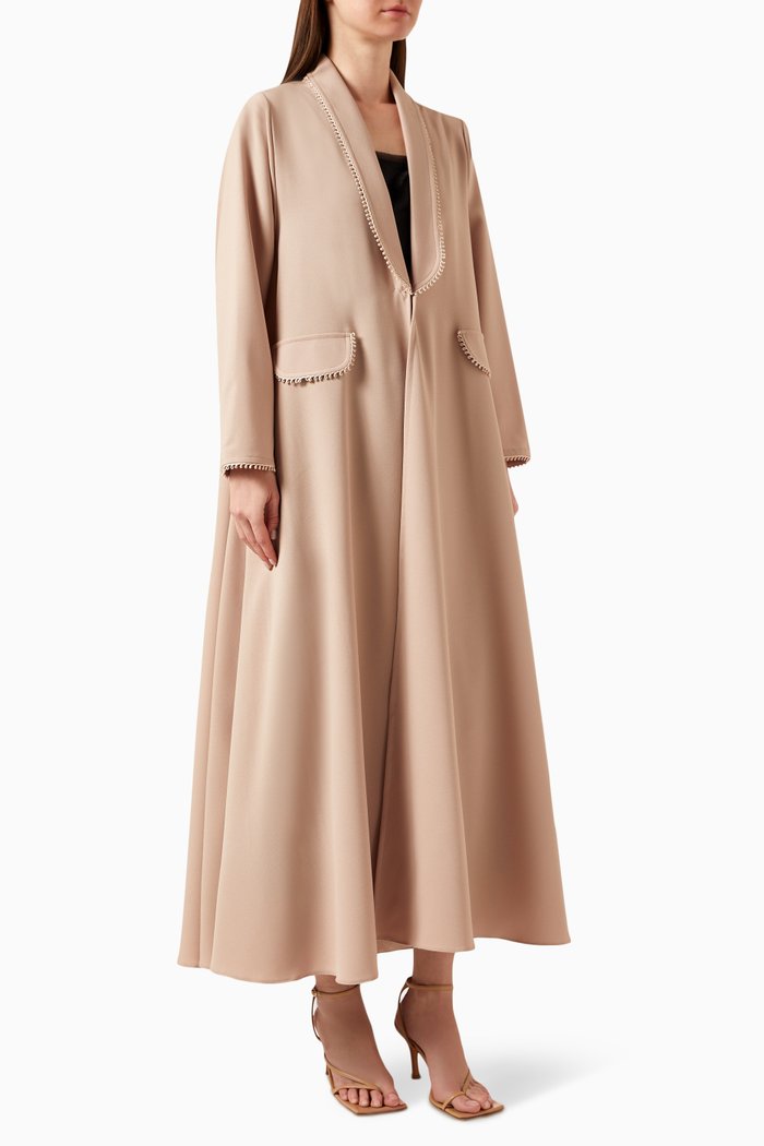 

Embroidered-trim Abaya in Crepe, Neutral