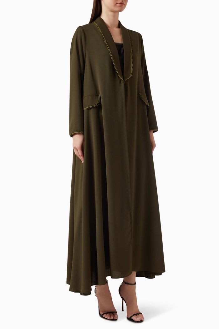 

Embroidered-trim Abaya in Crepe, Green