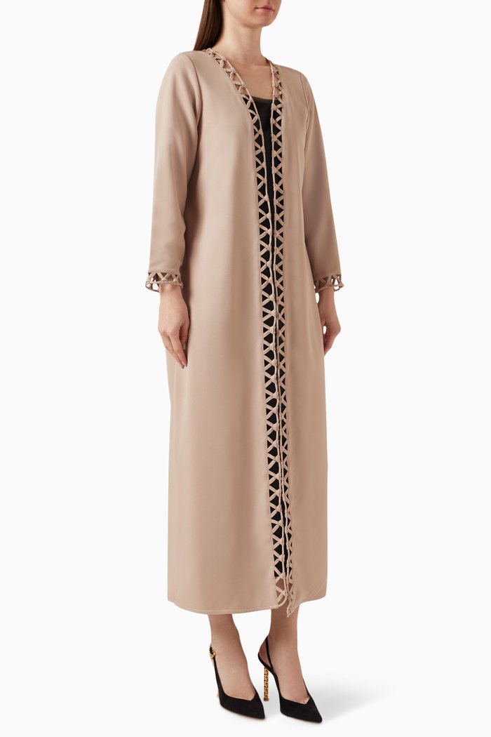 

Interlock-embroidered Abaya in Crepe, Neutral