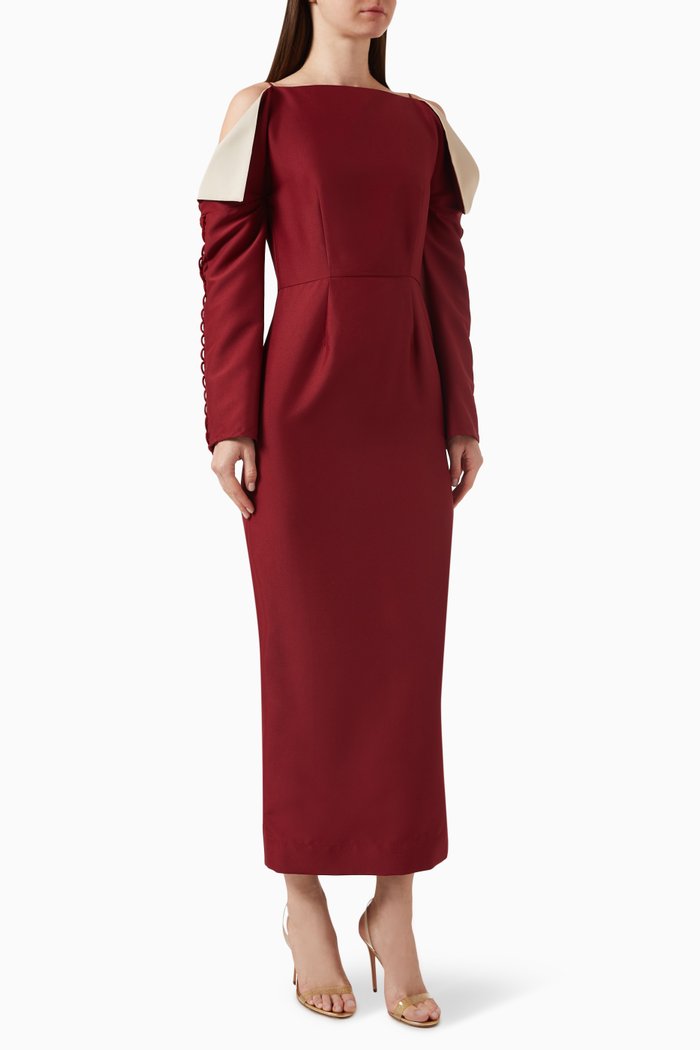 Shoulder-fold Gown in Taffeta, Red