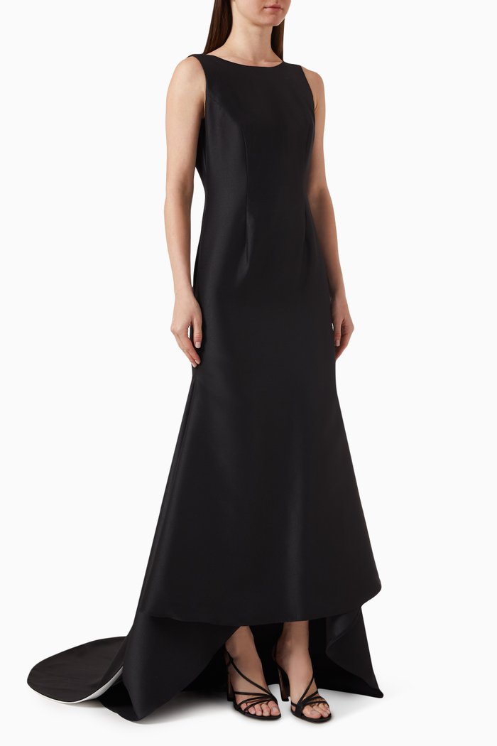 

Contrast Ruffled Gown in Taffeta, Black
