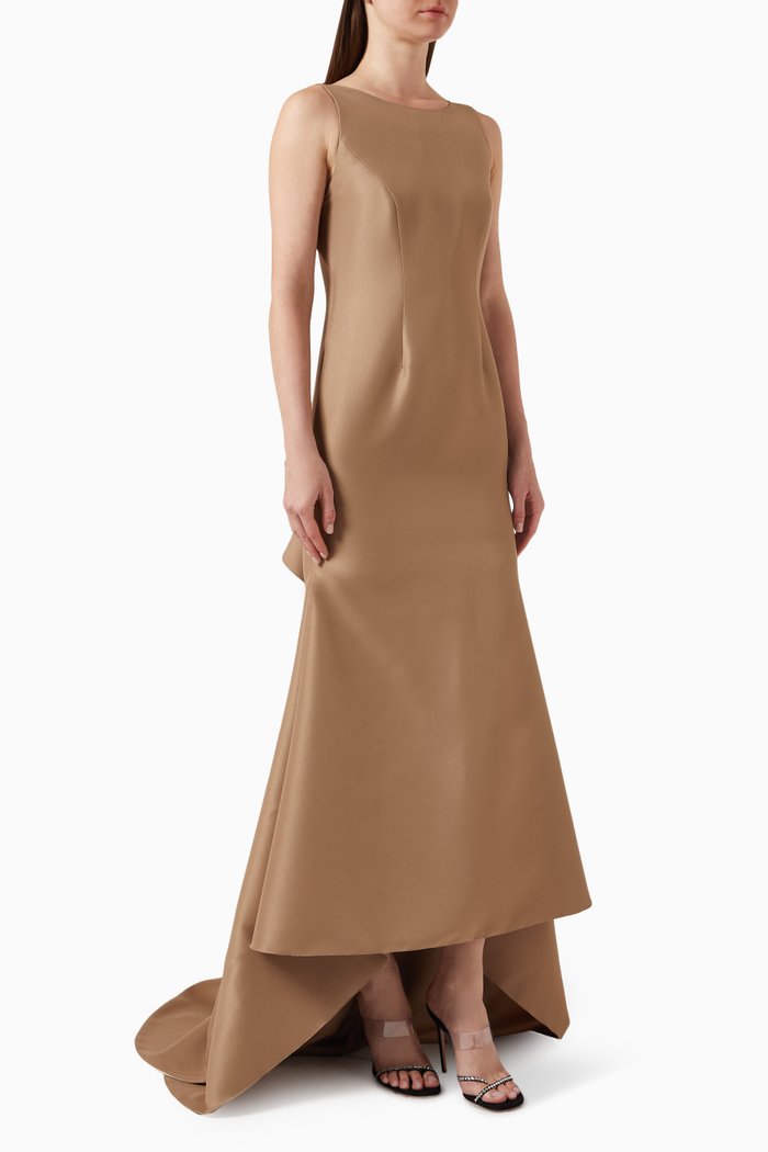 

Contrast Ruffled Gown in Taffeta, Brown