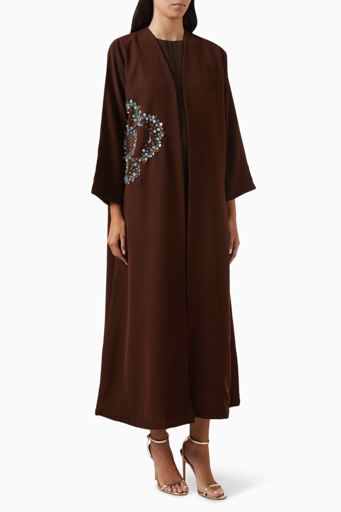 

Ruby Essence Embellished Abaya in Crepe, Brown