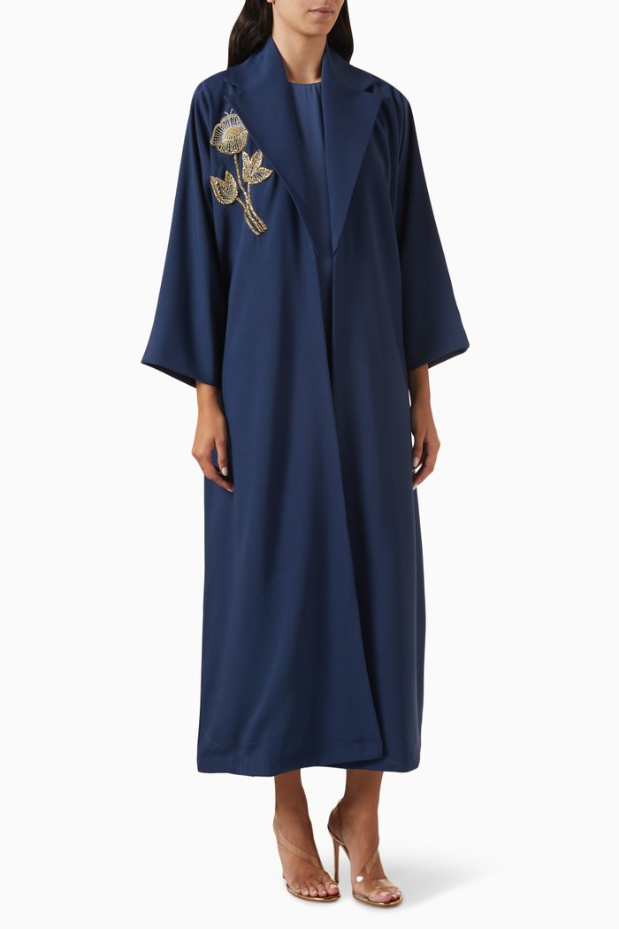 

Azure Bloom Bead-embellished Abaya in Crepe, Blue