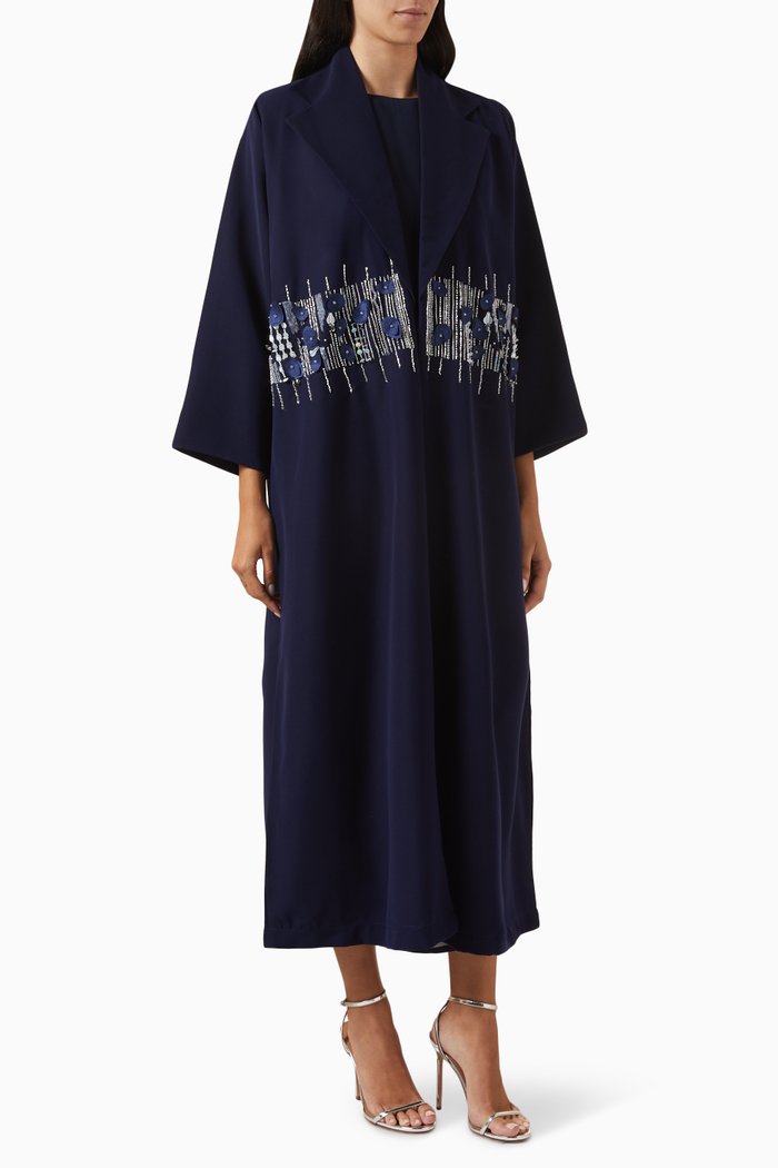 

Noir Elegance Crystal-embellished Abaya in Crepe, Blue