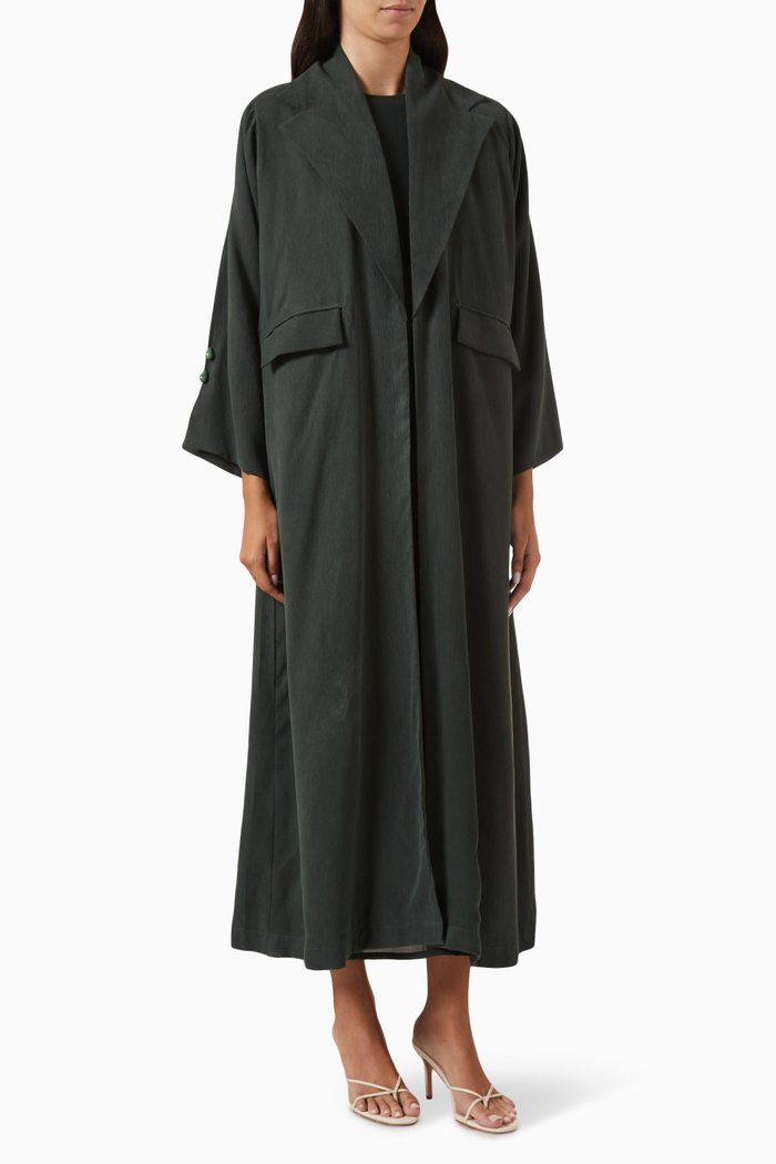 

Emerald Elegance Collared Abaya in Silk, Green