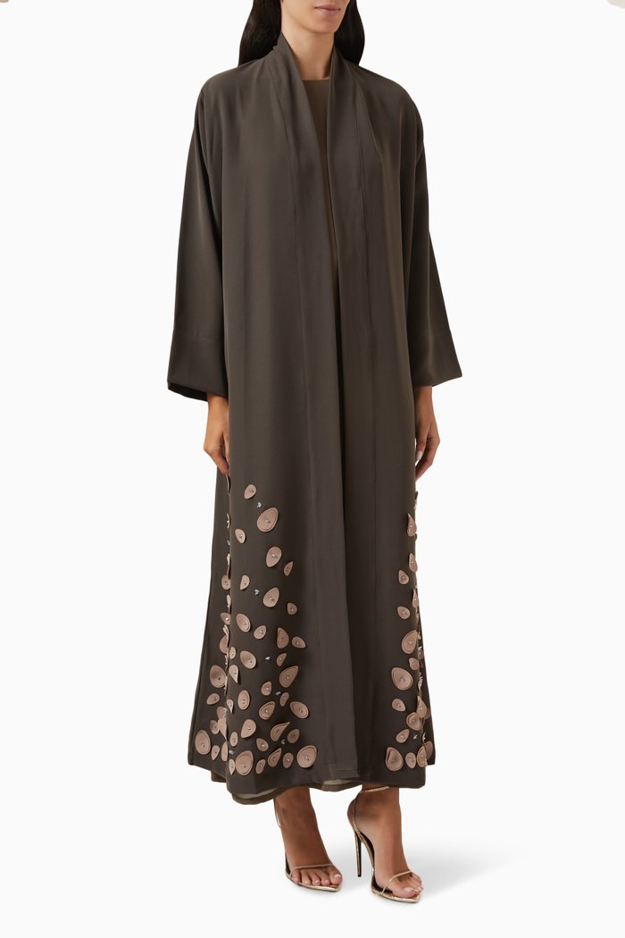 

Blossom Charm 3D Petal-embellished Abaya in Crepe, Brown