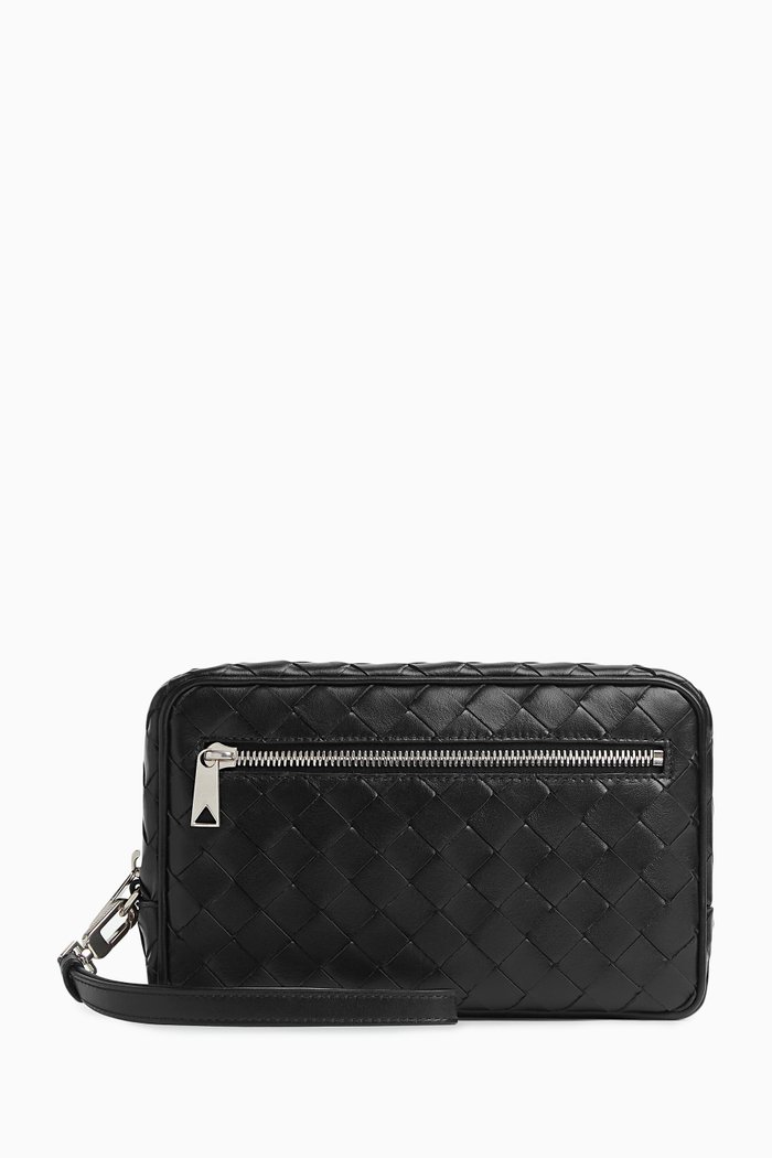 

Small Wristlet Pouch in Intrecciato Leather, Black