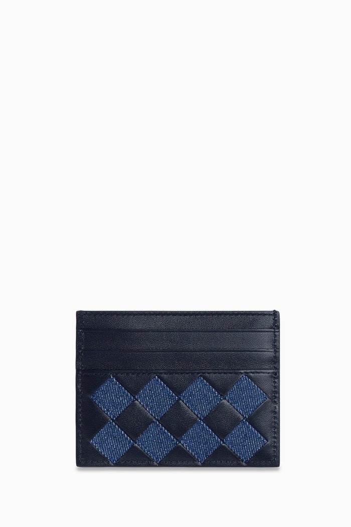 

Credit Card Case in Intrecciato Leather & Denim, Blue