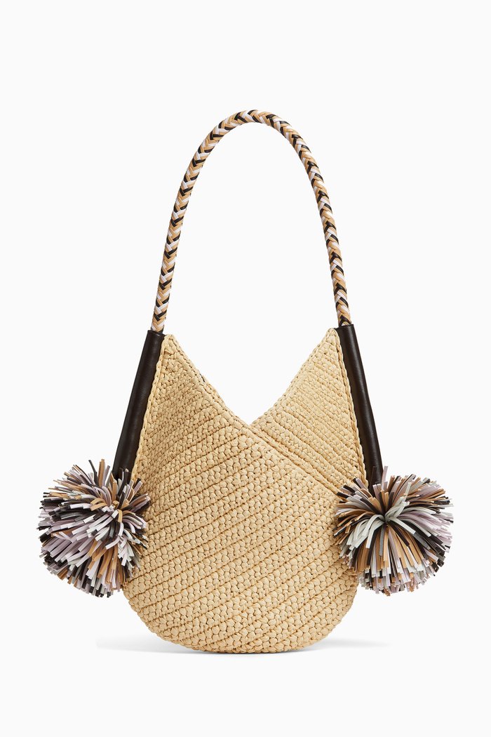 Small Solstice Shoulder Bag in Raffia Crochet, White