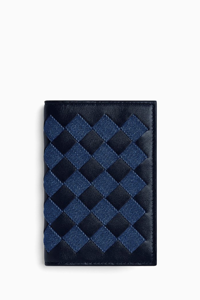 

Passport Case in Intrecciato Leather & Denim, Blue