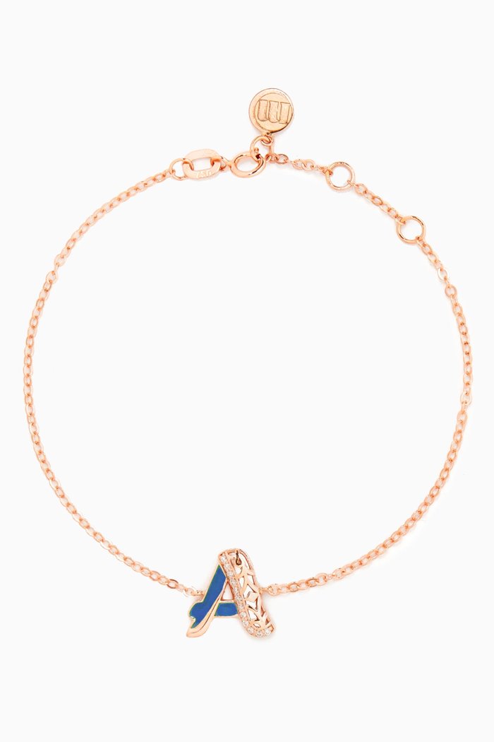 

Retro Diamond & Enamel Letter 'A' Bracelet in 18kt Rose Gold