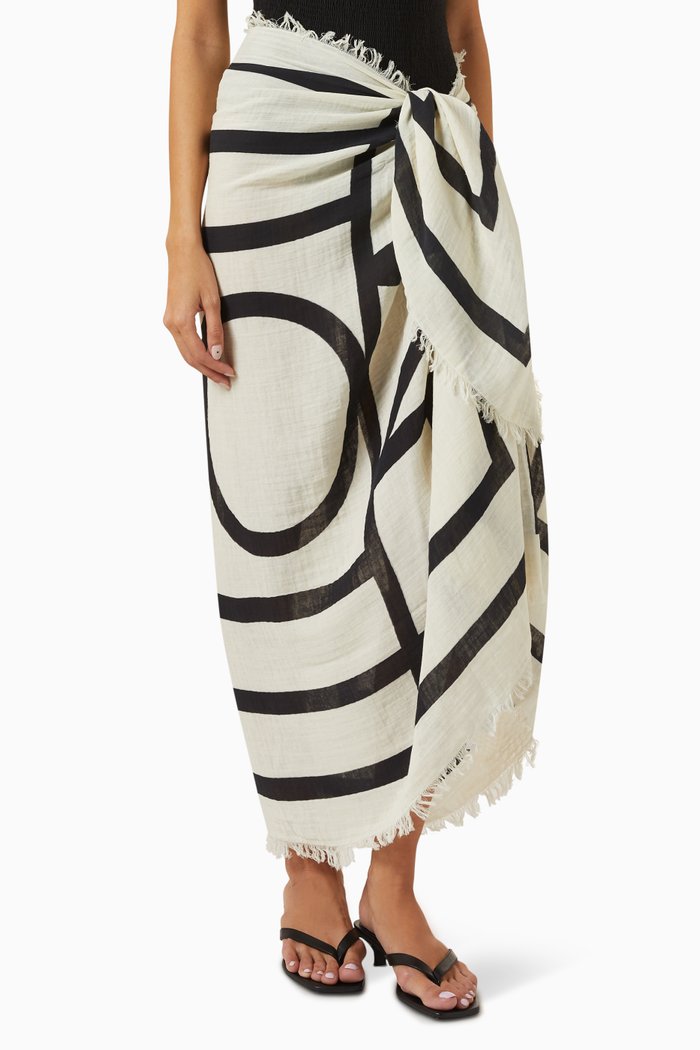 

Monogram Beach Sarong in Cotton-muslin, Black