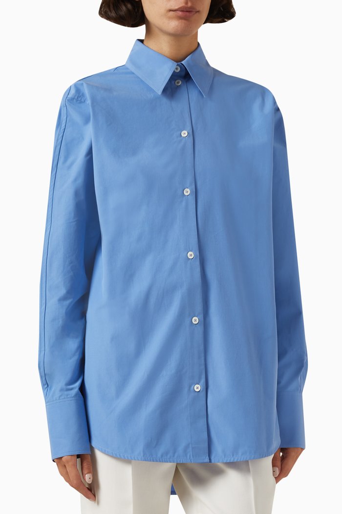 

Kimono-sleeve Shirt in Cotton Poplin, Blue