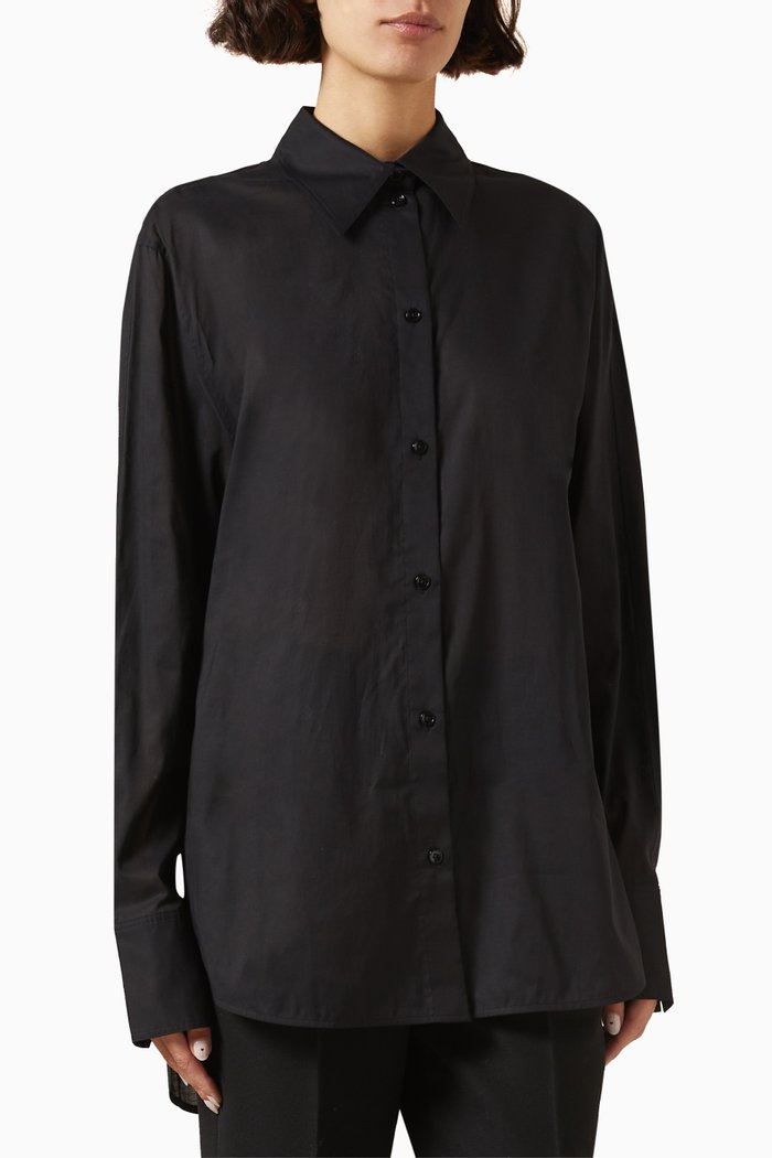 

Kimono-Sleeve Shirt in Organic Cotton Blend, Black