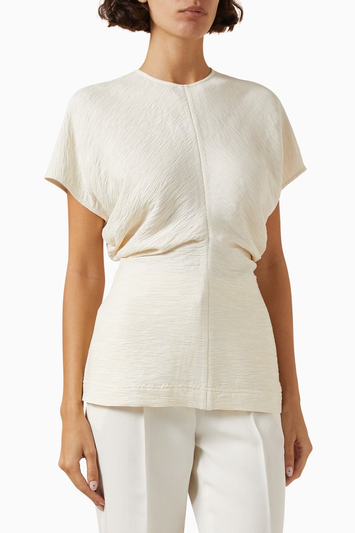 

Slouch Crinkled Top in Viscose Blend, Neutral