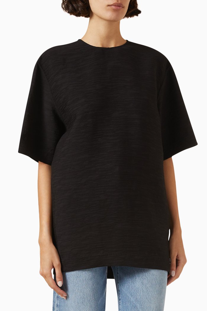 

Crinkled Trapeze T-shirt in Viscose Blend, Black