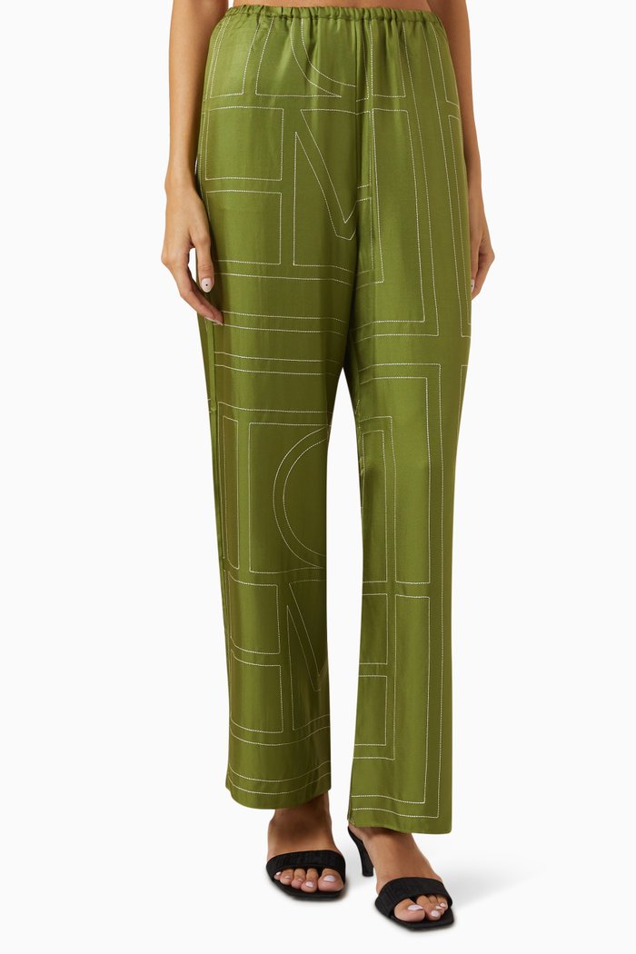 

Monogram Pyjama Pants in Silk, Green