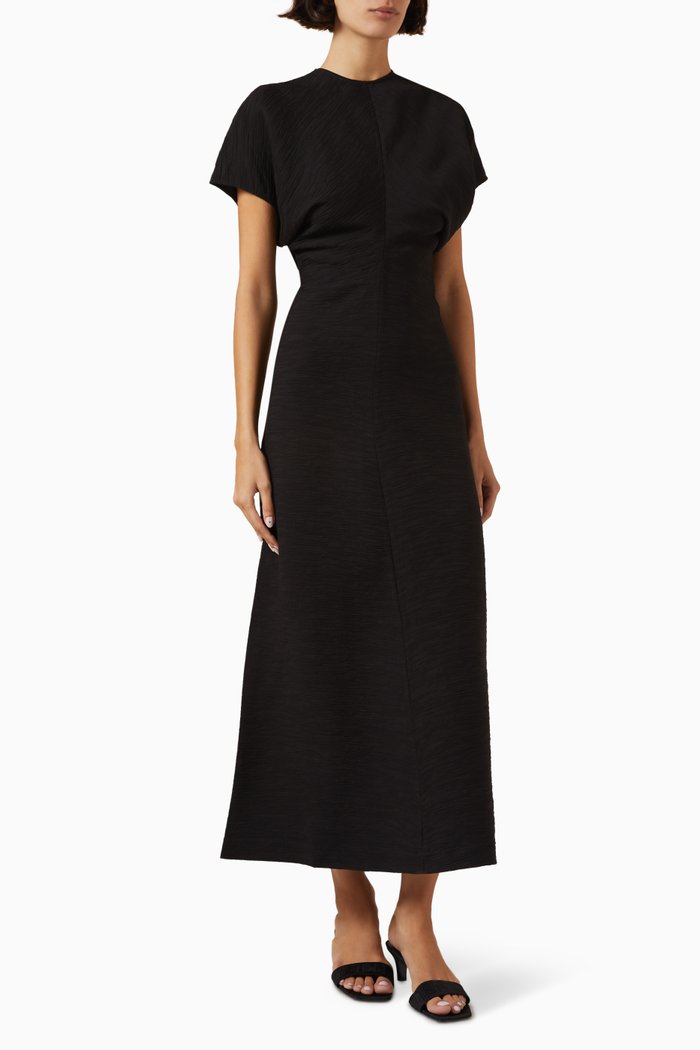 

Slouch Crinkled Dress in Viscose Blend, Black