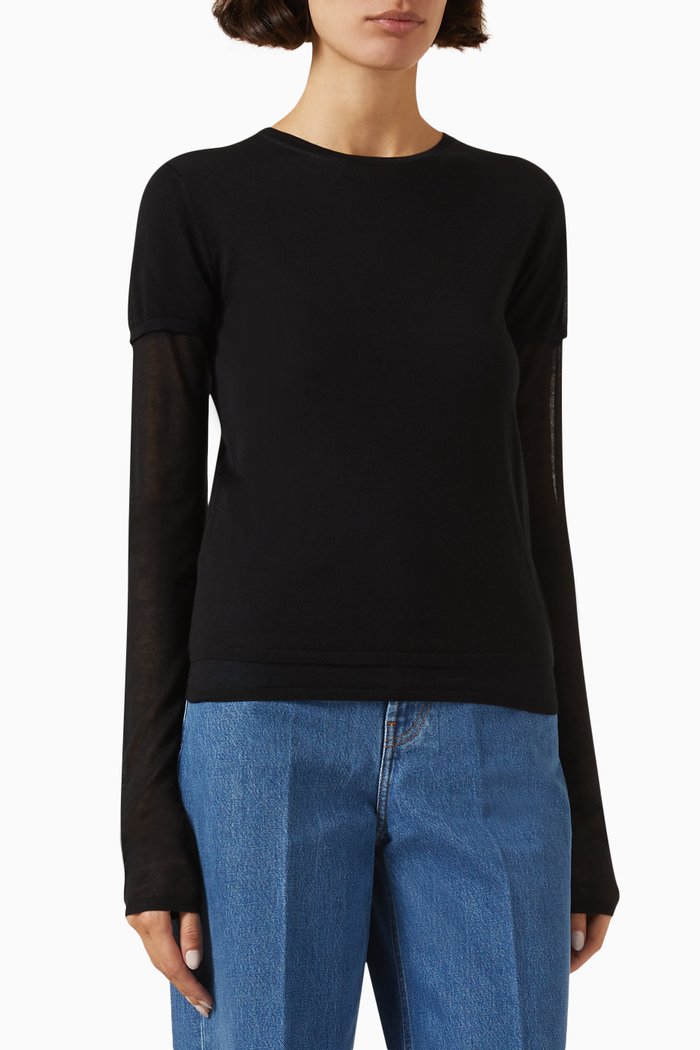 

Layered T-shirt in Lyocell-cashmere Knit, Black