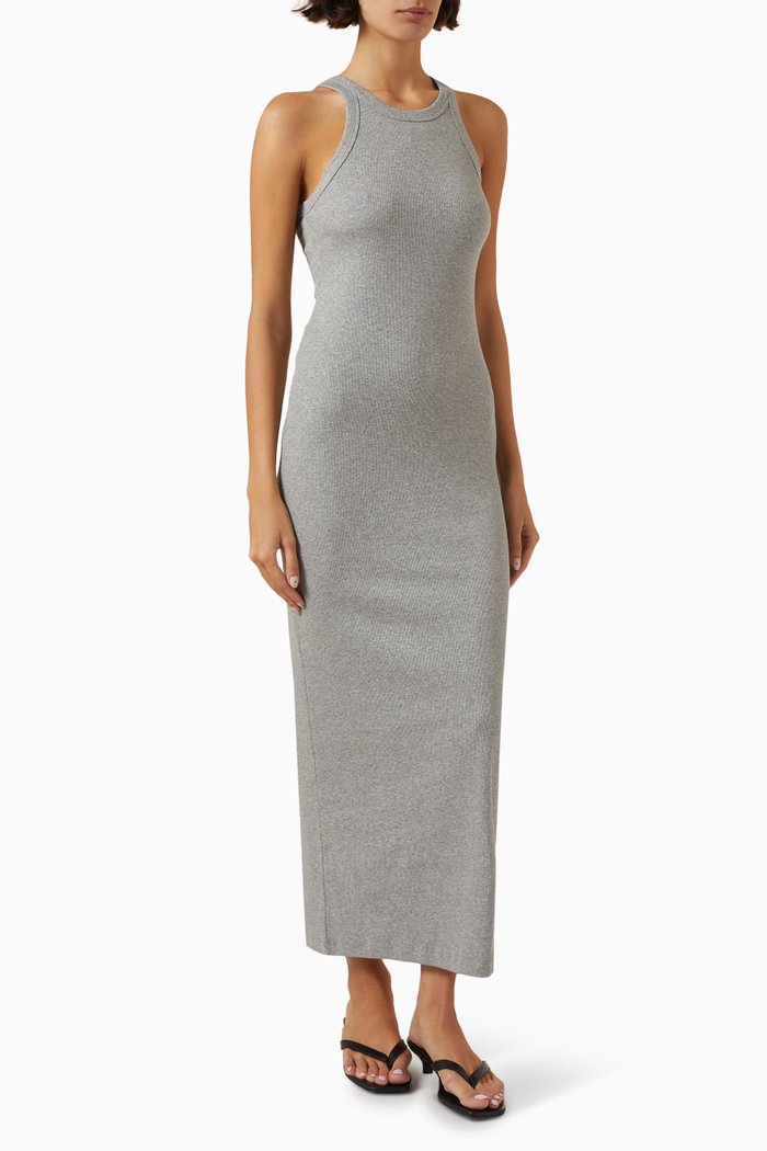 

Curved Rib Tank Dress in Organic Cotton Blend, Grey