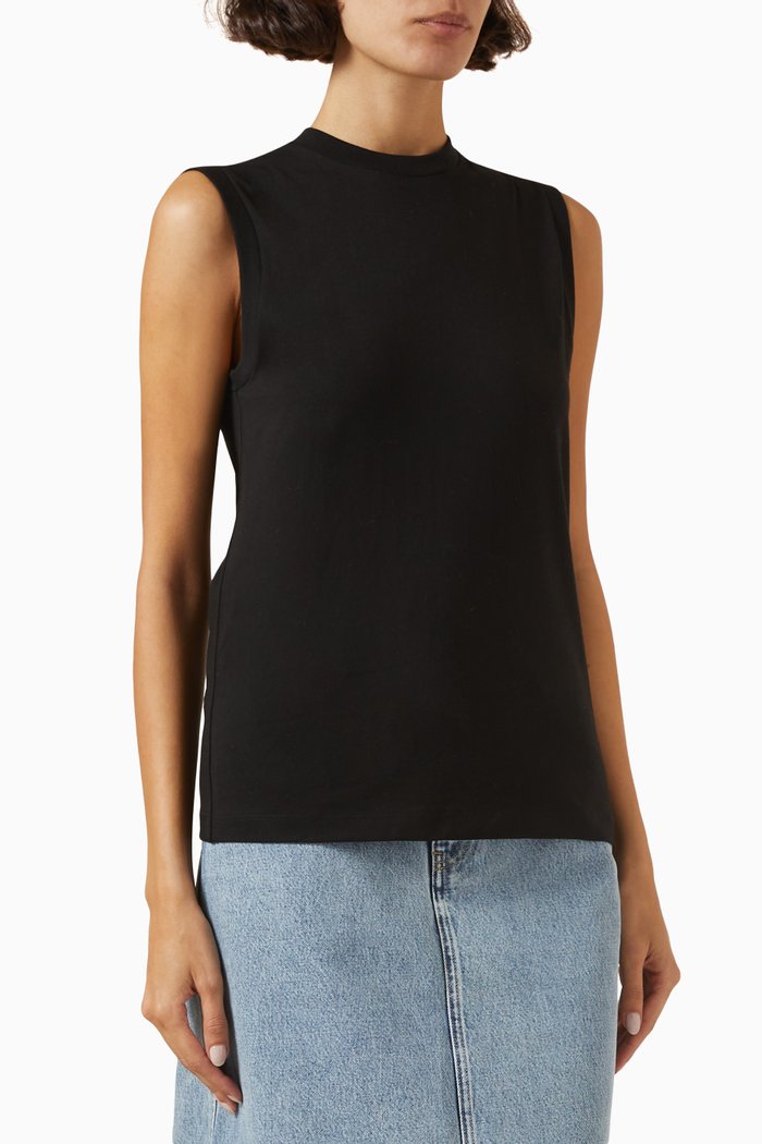 

Relaxed Sleeveless T-shirt in Organic Cotton, Black