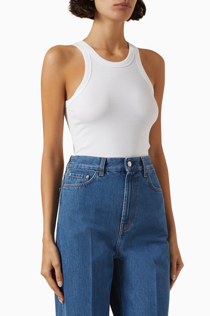 

Curved Rib Tank Top in Organic Cotton, White