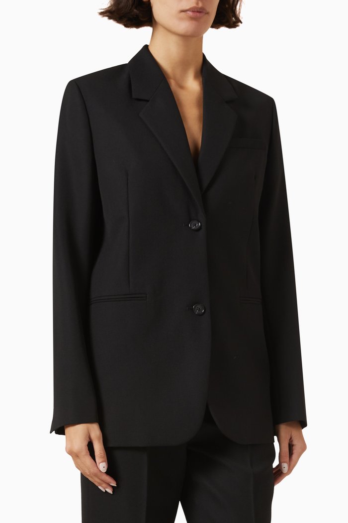 

Tailored Suit Jacket in Wool Blend, Black