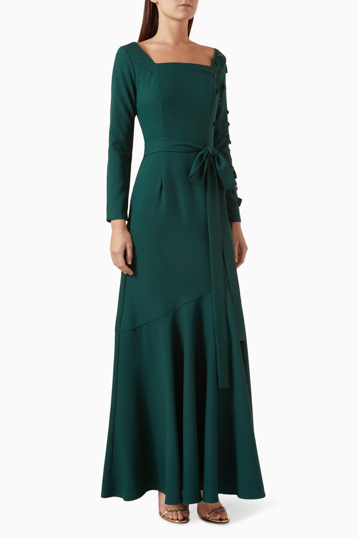 

Embellished Maxi Dress in Crepe, Green