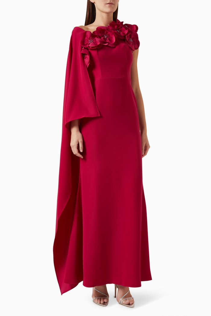 

Floral Bead-embellished Maxi Dress in Crepe, Pink