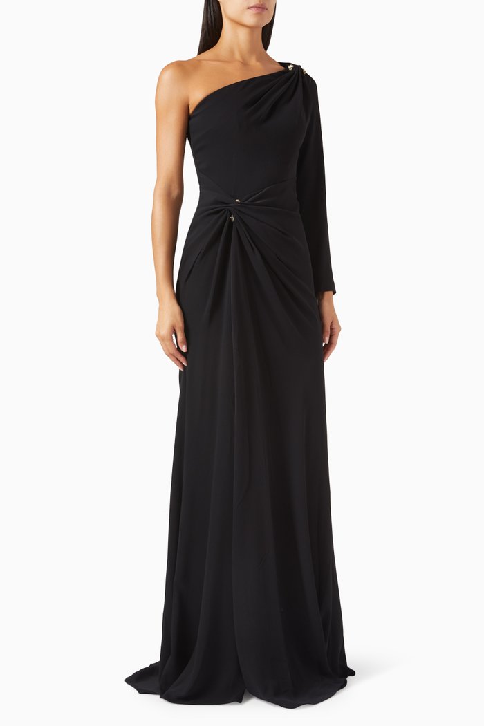

One-shoulder Gathered Gown, Black