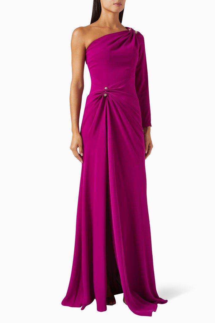 

One-shoulder Gathered Gown, Pink
