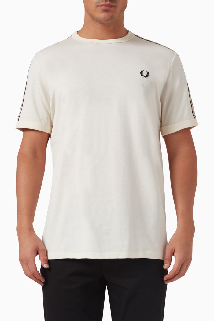 Contraat Tape Ringer T-shirt in Cotton, Neutral