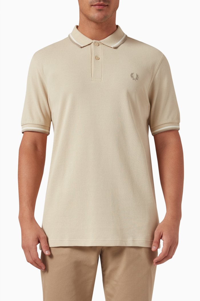 

Twin Tipped Logo Polo Shirt in Cotton Piqué, Neutral