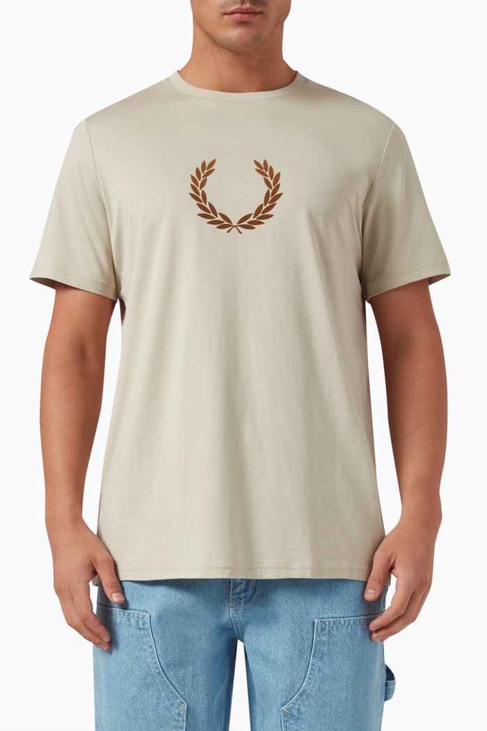 

Flocked Laurel Wreath T-shirt in Cotton, Blue