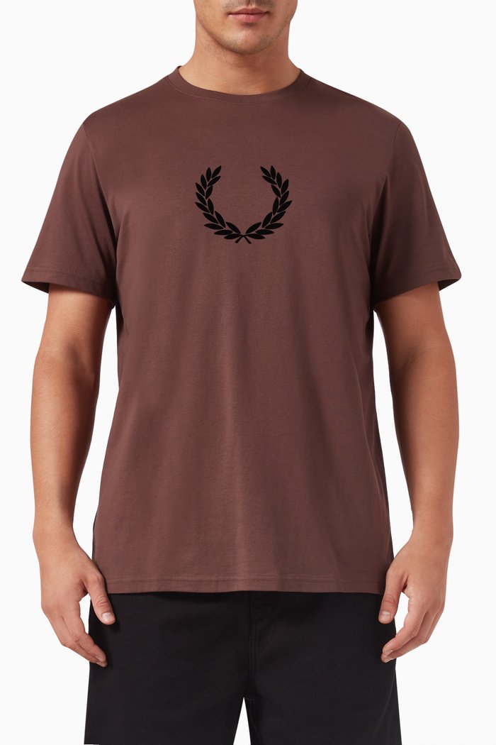 

Flocked Laurel Wreath T-shirt in Cotton, Red