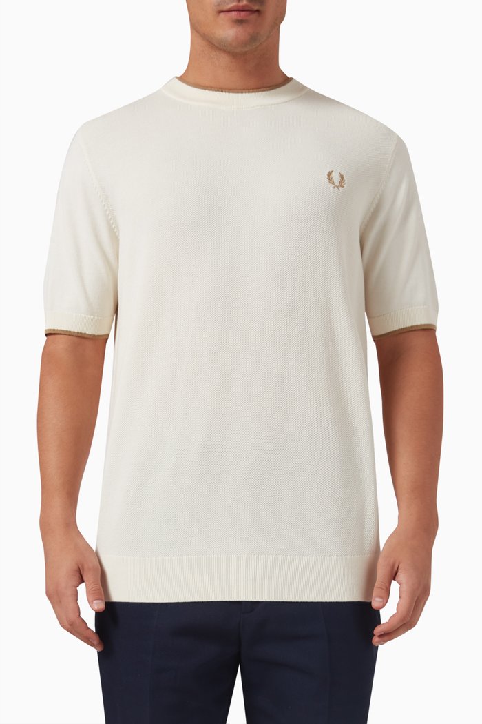 

Texture Front T-Shirt in Cotton Knit, Neutral