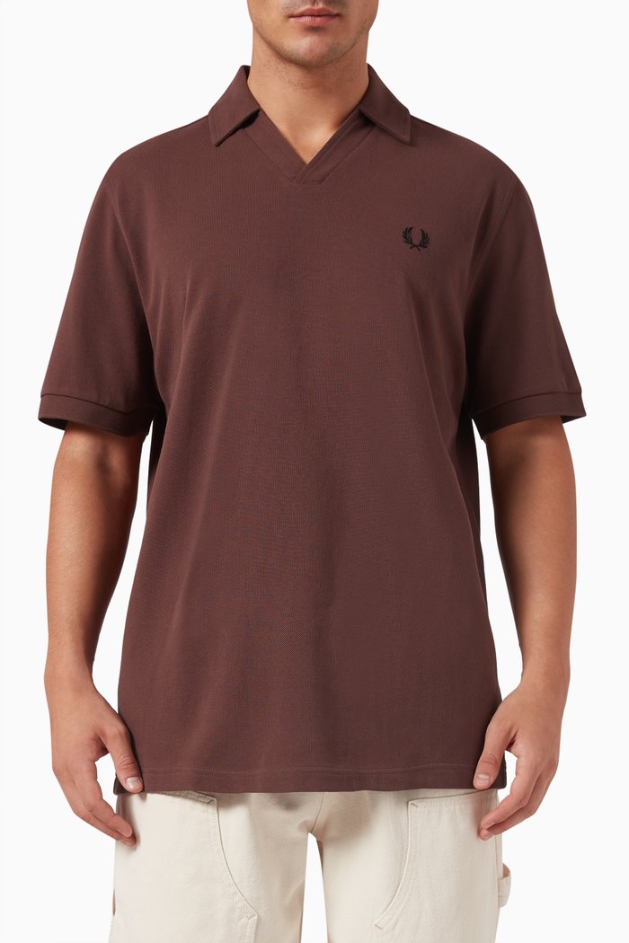 

Open Collar Polo Shirt in Cotton Piqué, Red